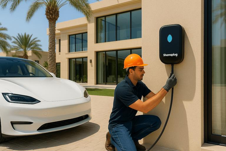 Installation Dubai Villa EV Charger with car